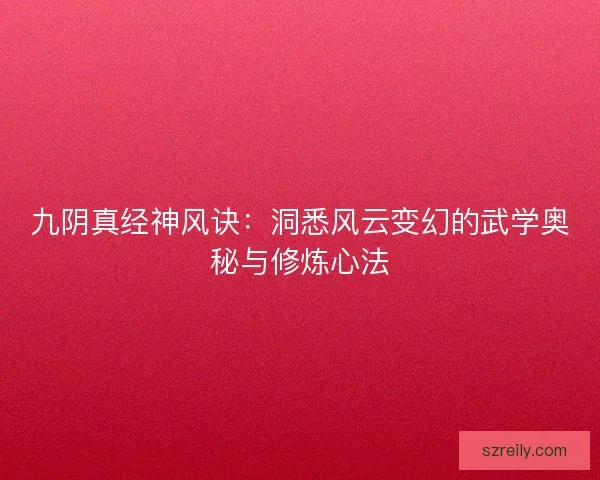 九阴真经神风诀：洞悉风云变幻的武学奥秘与修炼心法
