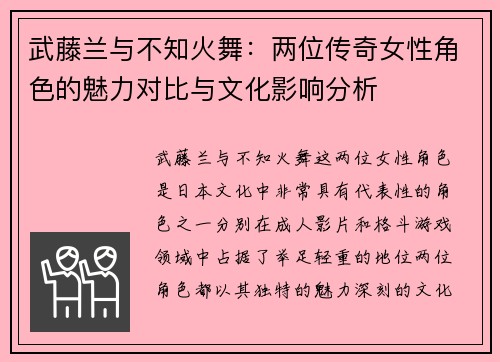 武藤兰与不知火舞：两位传奇女性角色的魅力对比与文化影响分析